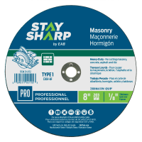 8" x 1/8"   Masonry Cutting Flat Wheel Type 1  Professional Abrasive  