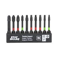 2" x Assorted Torsion Impact Bit Clip Square Recess, Phillips (10 Pc Multipack) Professional Screwdriver Bit Recyclable 