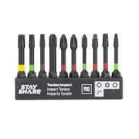 2" x Assorted Torsion Impact Bit Clip Square Recess, Phillips, Torx (10 Pc Multipack) Professional Screwdriver Bit Recyclable 