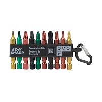 2" x Assorted Colored Coded Bit Clip Square Recess, Phillips, Torx (10 Pc Multipack) Professional Screwdriver Bit Recyclable 