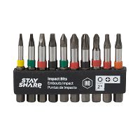 2" x Assorted Impact Bit Clip Square Recess, Phillips, Torx (10 Pc Multipack) Industrial Screwdriver Bit Recyclable 