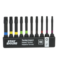 2" x Assorted Torsion Impact Bit Clip Torx (10 Pc Multipack) Professional Screwdriver Bit Recyclable 