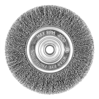 6" x 5/8" - 1/2" Arbor Carbon Steel Crimped Coarse Cleaning & Polishing Wire Wheel    